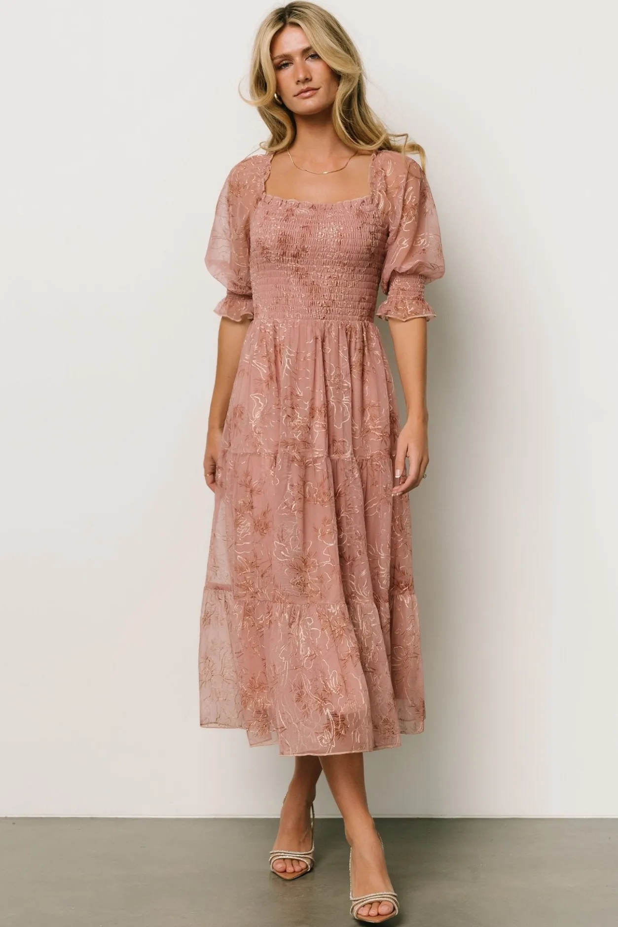 Online Baltic Born Fabian Jacquard Midi Dress | Mauve + Gold Mauve+Gold