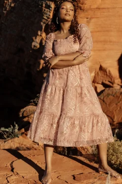 Online Baltic Born Fabian Jacquard Midi Dress | Mauve + Gold Mauve+Gold