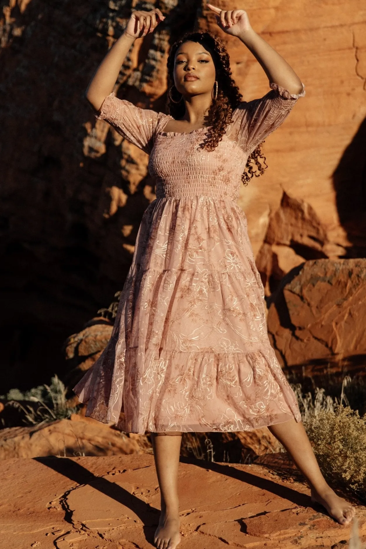 Online Baltic Born Fabian Jacquard Midi Dress | Mauve + Gold Mauve+Gold