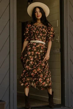 Online Baltic Born Fabian Jacquard Midi Dress | Olive Floral OliveFloral