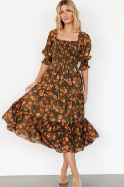 Online Baltic Born Fabian Jacquard Midi Dress | Olive Floral OliveFloral