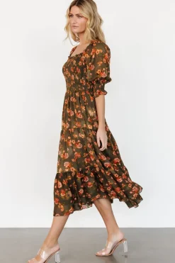 Online Baltic Born Fabian Jacquard Midi Dress | Olive Floral OliveFloral