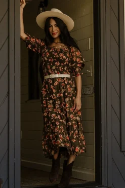 Online Baltic Born Fabian Jacquard Midi Dress | Olive Floral OliveFloral