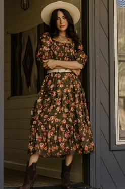 Online Baltic Born Fabian Jacquard Midi Dress | Olive Floral OliveFloral