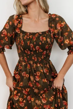 Online Baltic Born Fabian Jacquard Midi Dress | Olive Floral OliveFloral