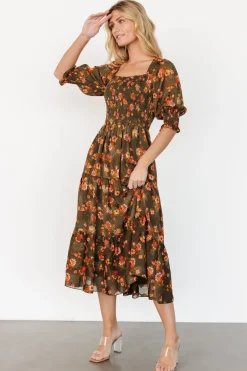 Online Baltic Born Fabian Jacquard Midi Dress | Olive Floral OliveFloral