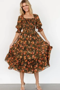 Online Baltic Born Fabian Jacquard Midi Dress | Olive Floral OliveFloral