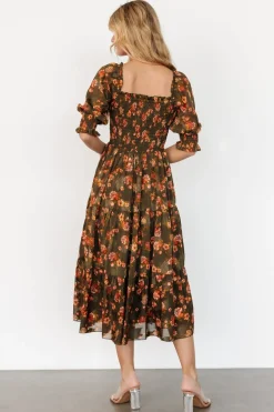 Online Baltic Born Fabian Jacquard Midi Dress | Olive Floral OliveFloral