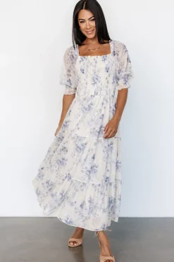 Hot Baltic Born Fabian Jacquard Midi Dress | Cream + Blue Floral Cream+BlueFloral