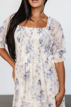 Hot Baltic Born Fabian Jacquard Midi Dress | Cream + Blue Floral Cream+BlueFloral