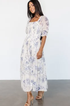 Hot Baltic Born Fabian Jacquard Midi Dress | Cream + Blue Floral Cream+BlueFloral