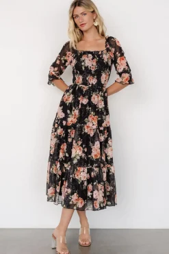 Outlet Baltic Born Fabian Jacquard Midi Dress | Peach + Black Floral Peach+BlackFloral