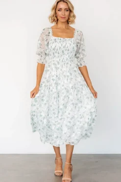 Discount Baltic Born Fabian Jacquard Midi Dress | Off White + Sage Floral OffWhite+SageFloral