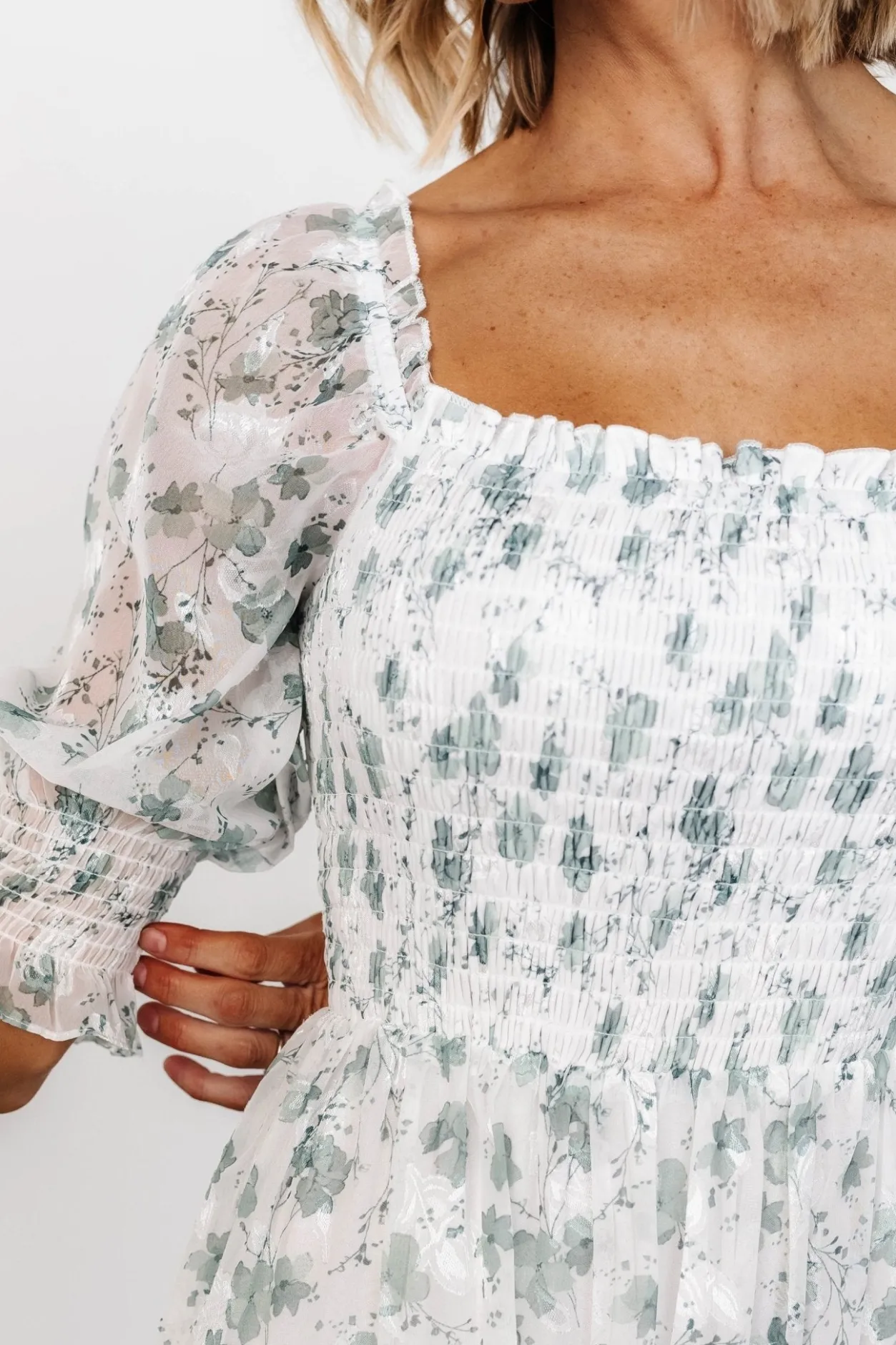 Discount Baltic Born Fabian Jacquard Midi Dress | Off White + Sage Floral OffWhite+SageFloral