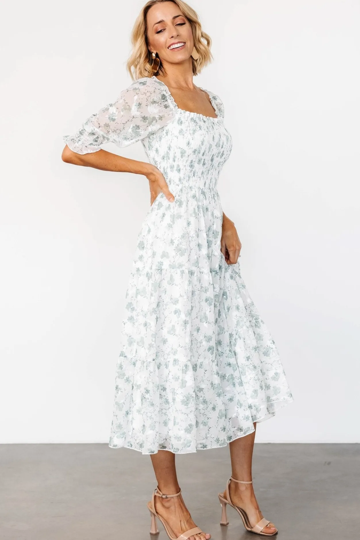 Discount Baltic Born Fabian Jacquard Midi Dress | Off White + Sage Floral OffWhite+SageFloral