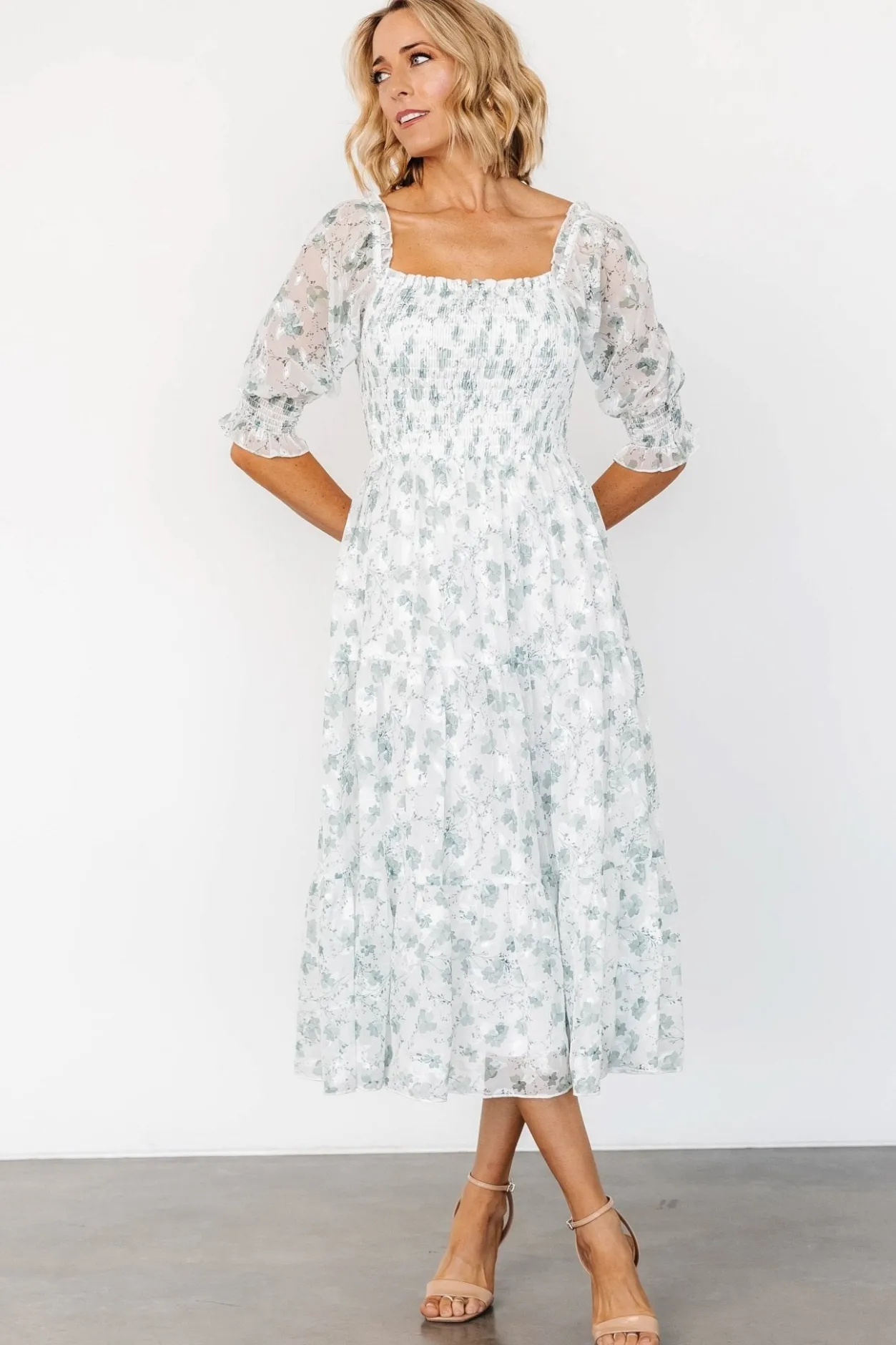 Discount Baltic Born Fabian Jacquard Midi Dress | Off White + Sage Floral OffWhite+SageFloral
