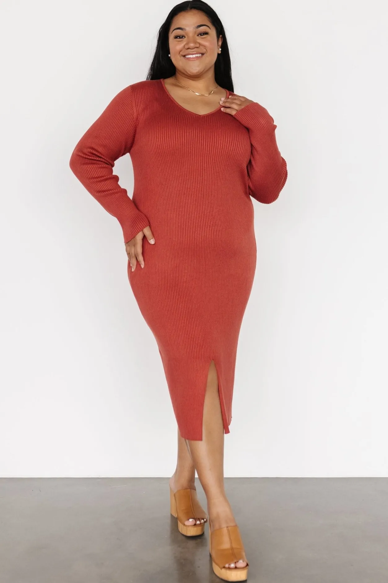 Hot Baltic Born Fairmount Ribbed Midi Dress | Clay