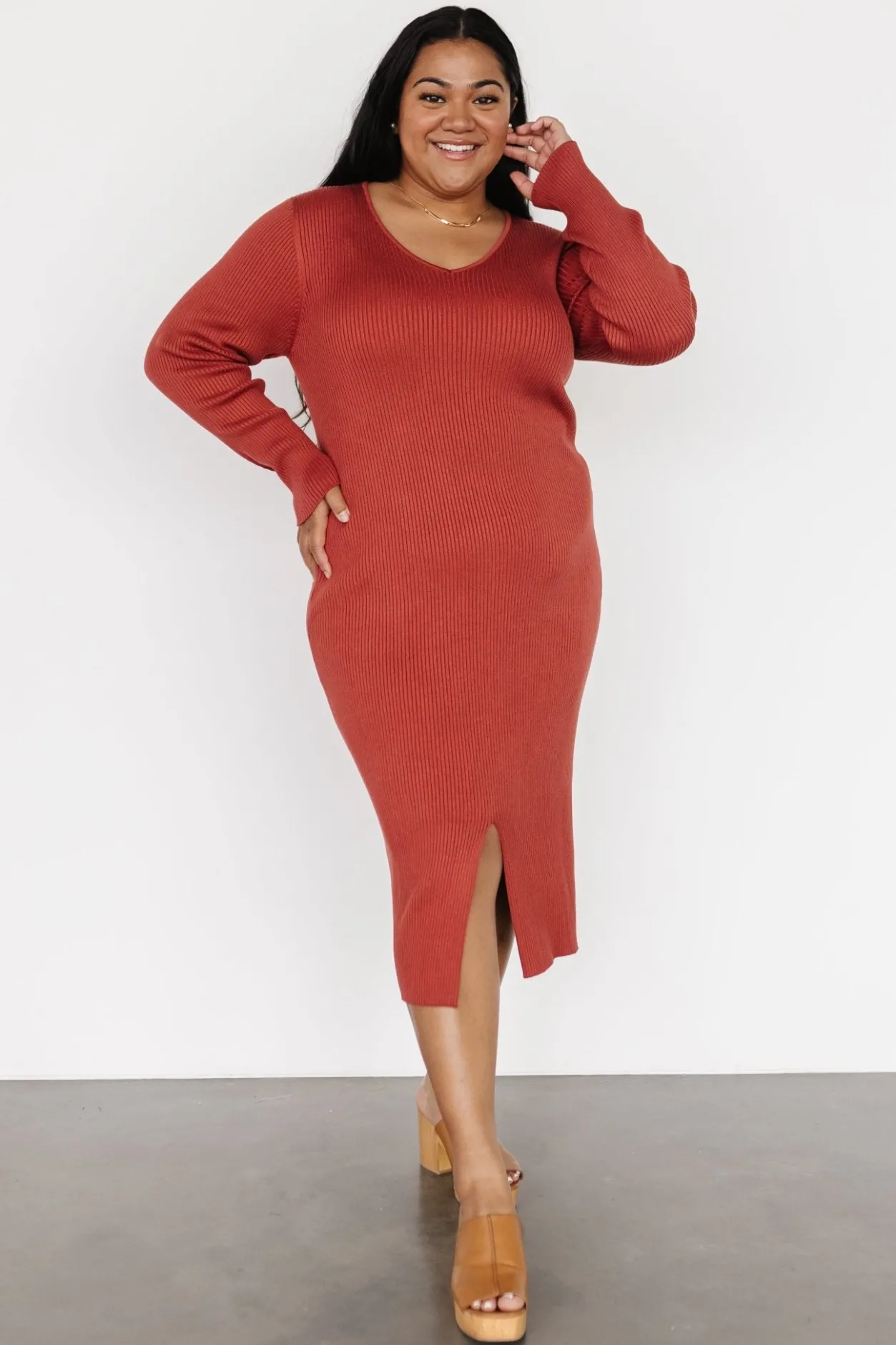 Hot Baltic Born Fairmount Ribbed Midi Dress | Clay