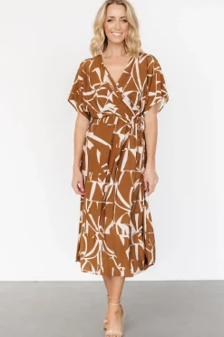 Online Baltic Born Fantino Faux Wrap Dress | Brown Print BrownPrint