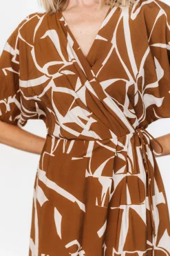 Online Baltic Born Fantino Faux Wrap Dress | Brown Print BrownPrint