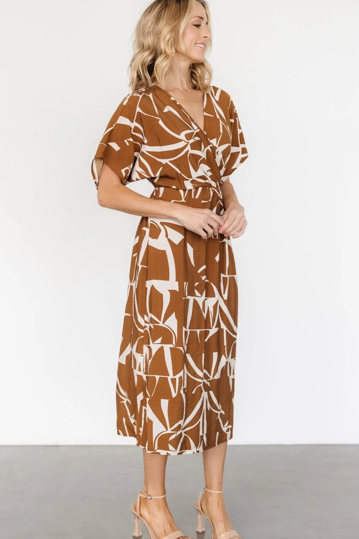 Online Baltic Born Fantino Faux Wrap Dress | Brown Print BrownPrint