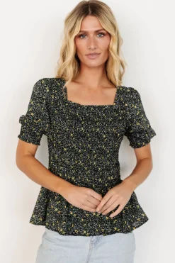 Online Baltic Born Felice Smocked Top | Black Print BlackPrint
