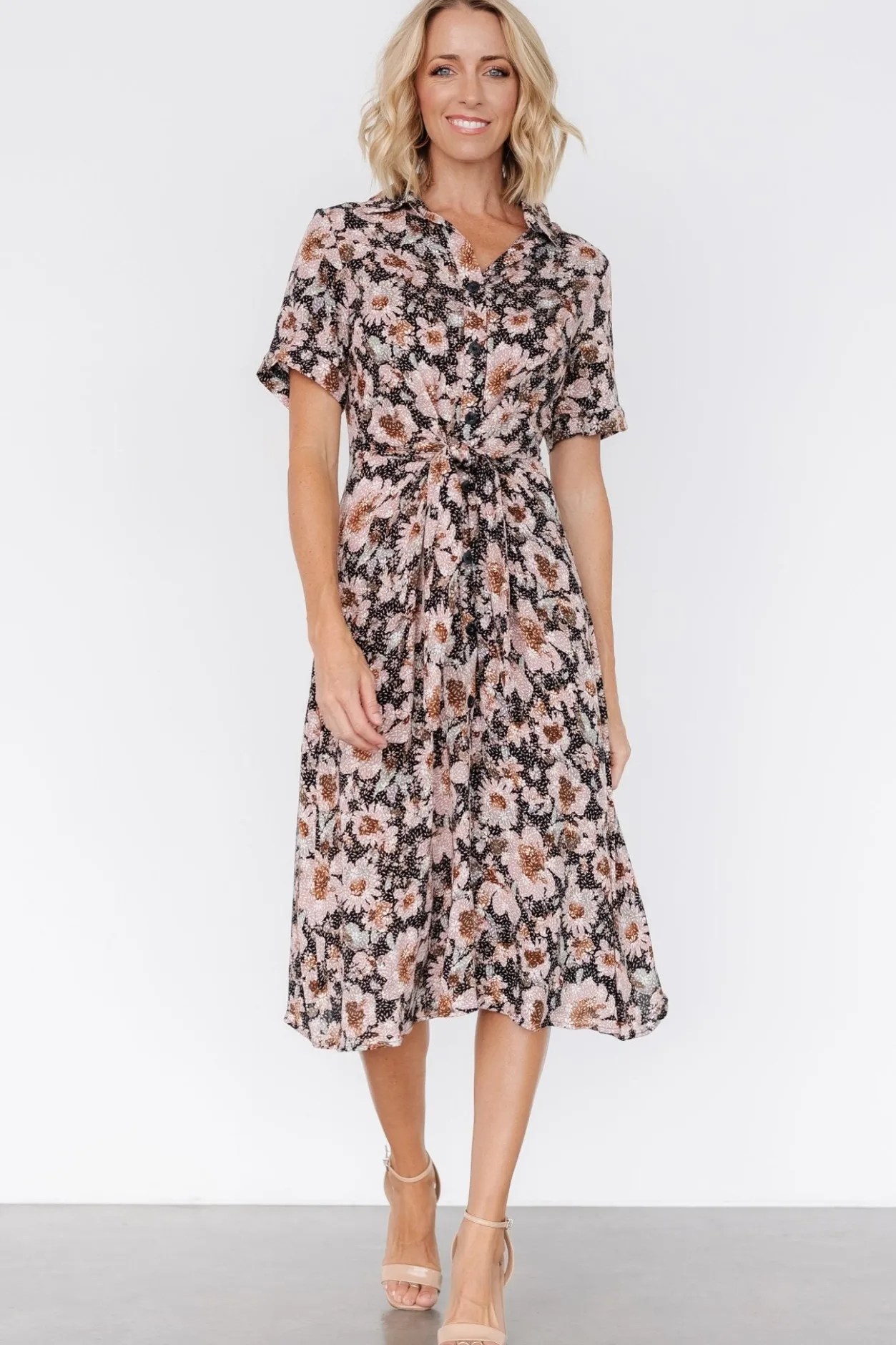 Discount Baltic Born Feya Button Midi Dress | Black + Mauve Floral Black+MauveFloral