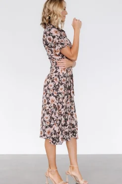 Discount Baltic Born Feya Button Midi Dress | Black + Mauve Floral Black+MauveFloral