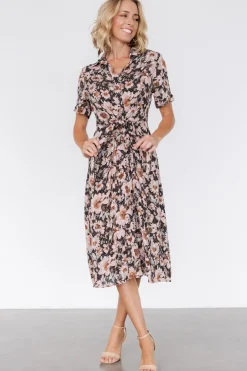 Discount Baltic Born Feya Button Midi Dress | Black + Mauve Floral Black+MauveFloral