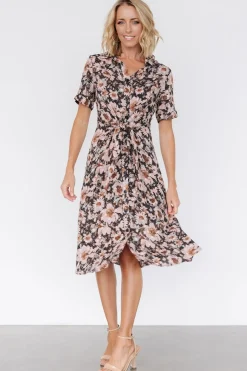 Discount Baltic Born Feya Button Midi Dress | Black + Mauve Floral Black+MauveFloral