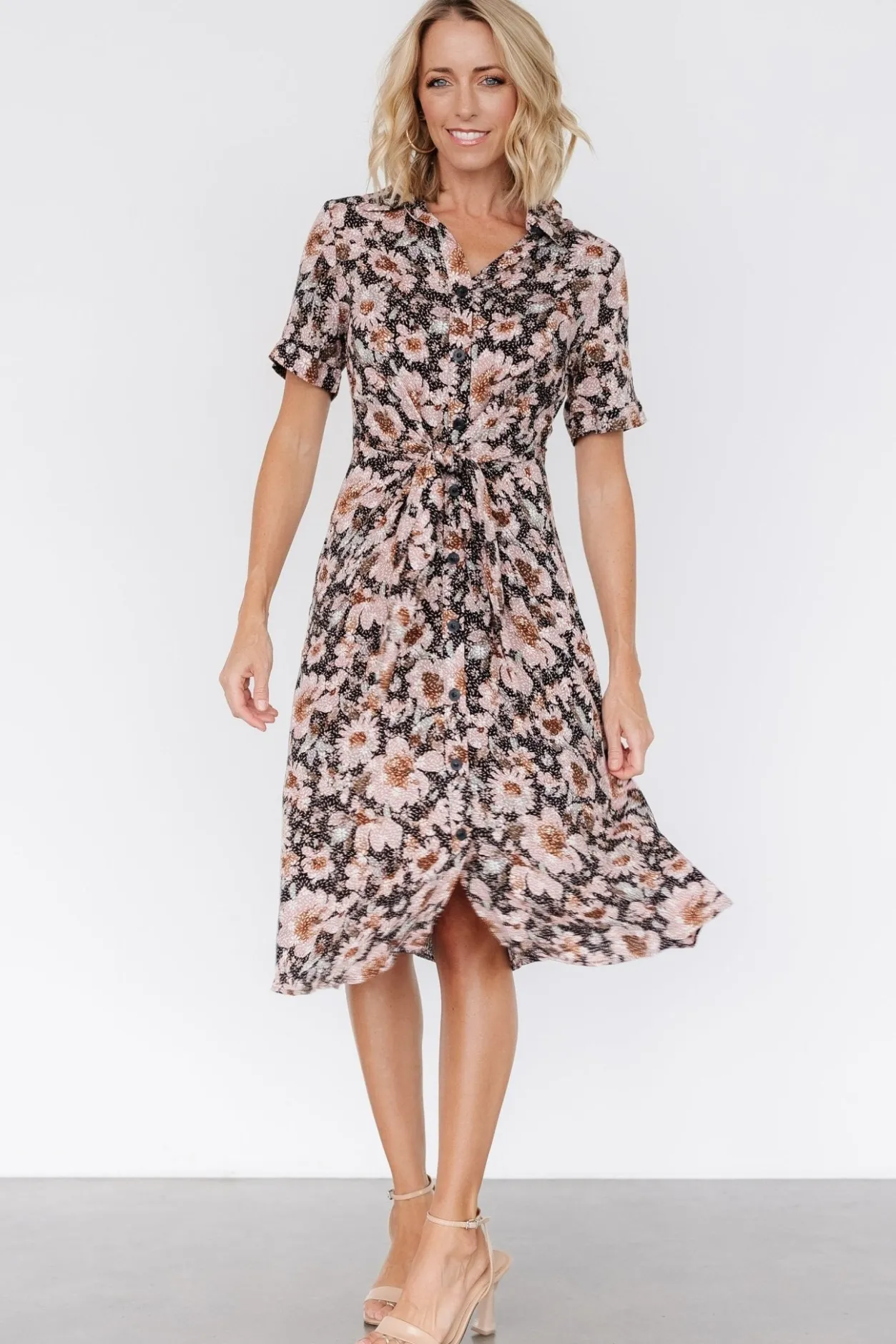 Discount Baltic Born Feya Button Midi Dress | Black + Mauve Floral Black+MauveFloral