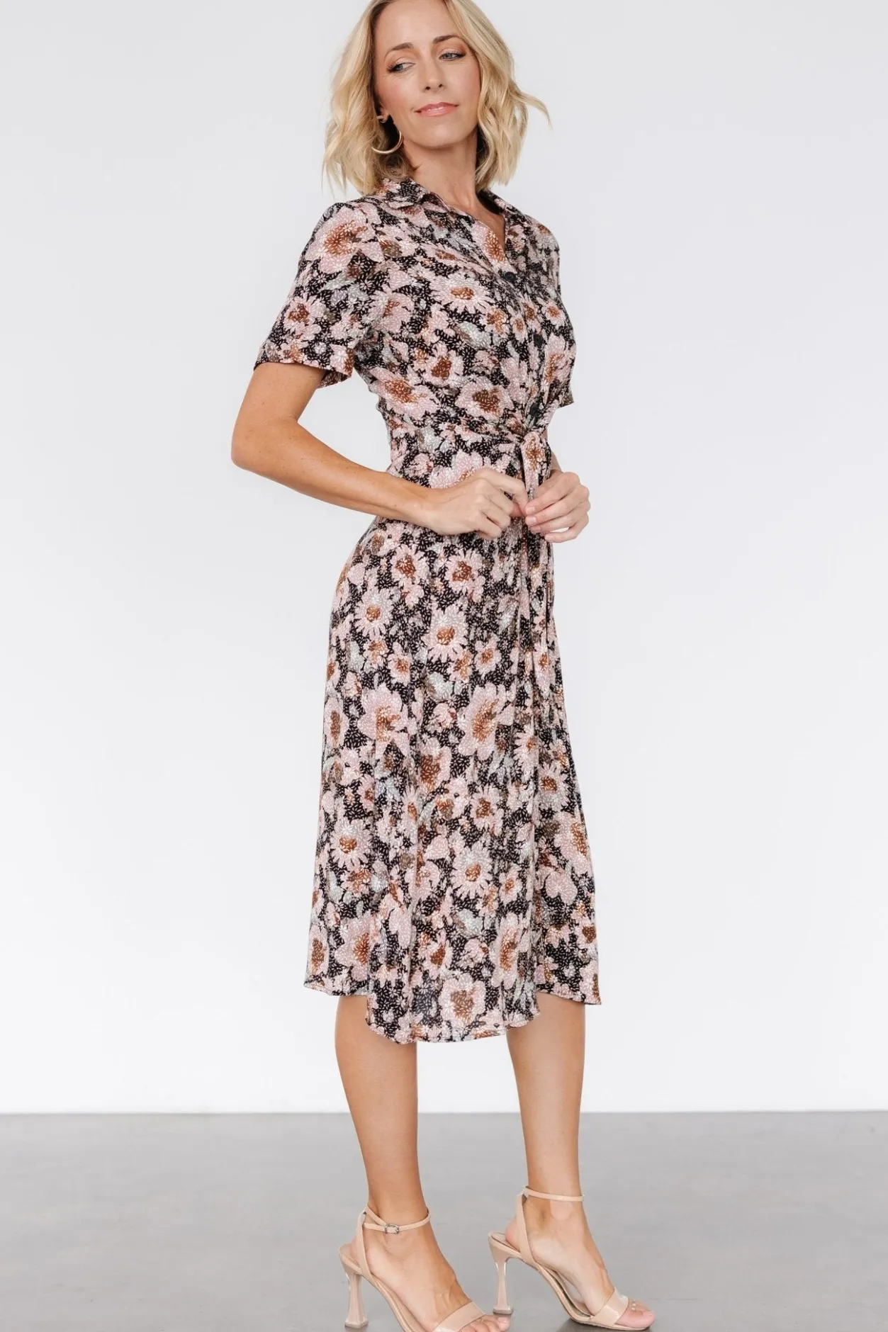Discount Baltic Born Feya Button Midi Dress | Black + Mauve Floral Black+MauveFloral