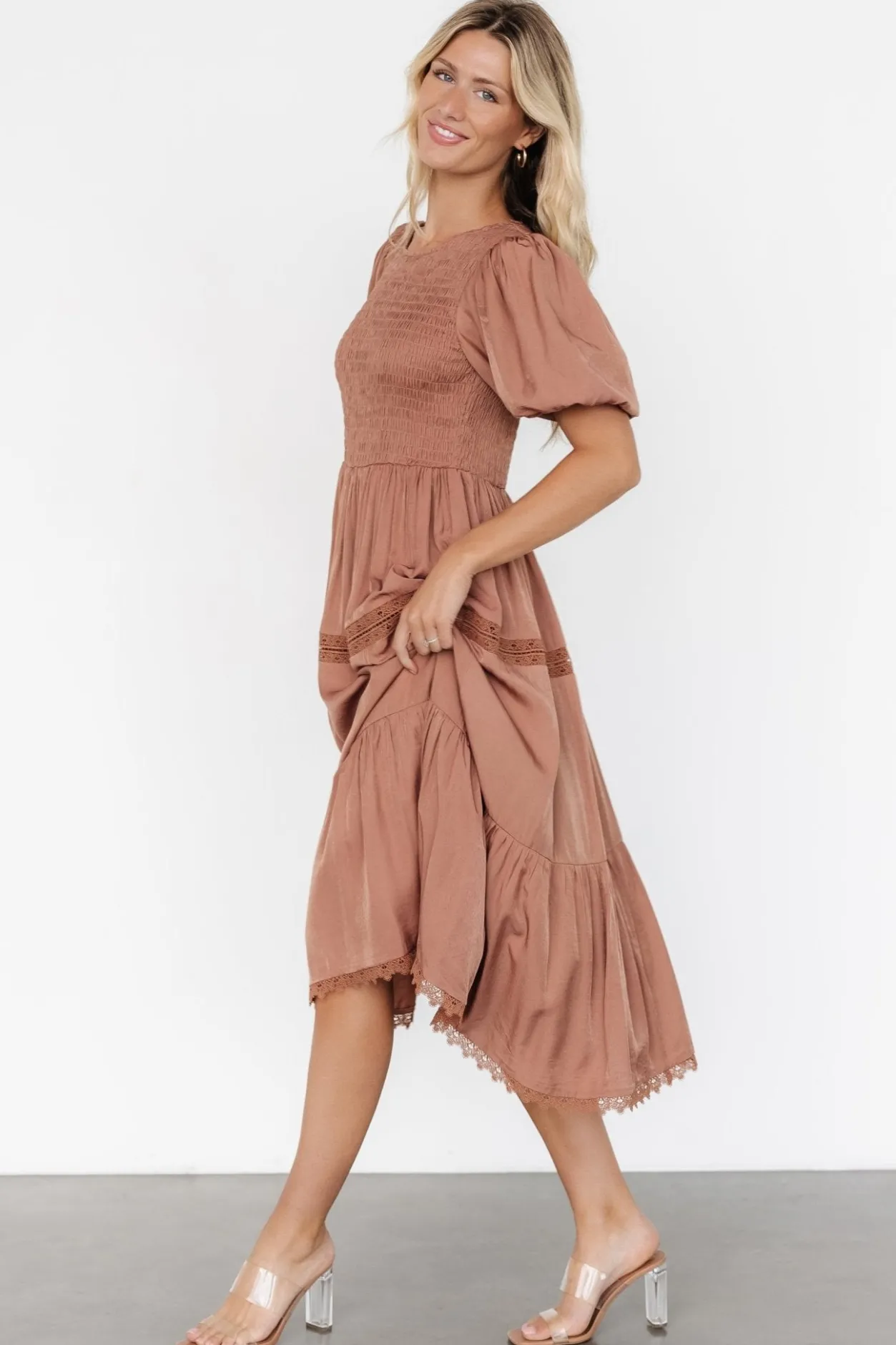 Sale Baltic Born Finley Smocked Midi Dress | Light Copper LightCopper