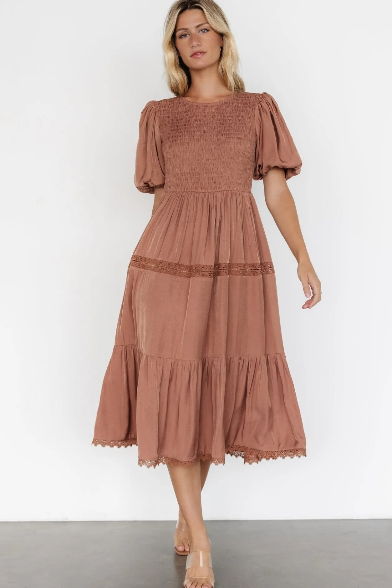 Sale Baltic Born Finley Smocked Midi Dress | Light Copper LightCopper