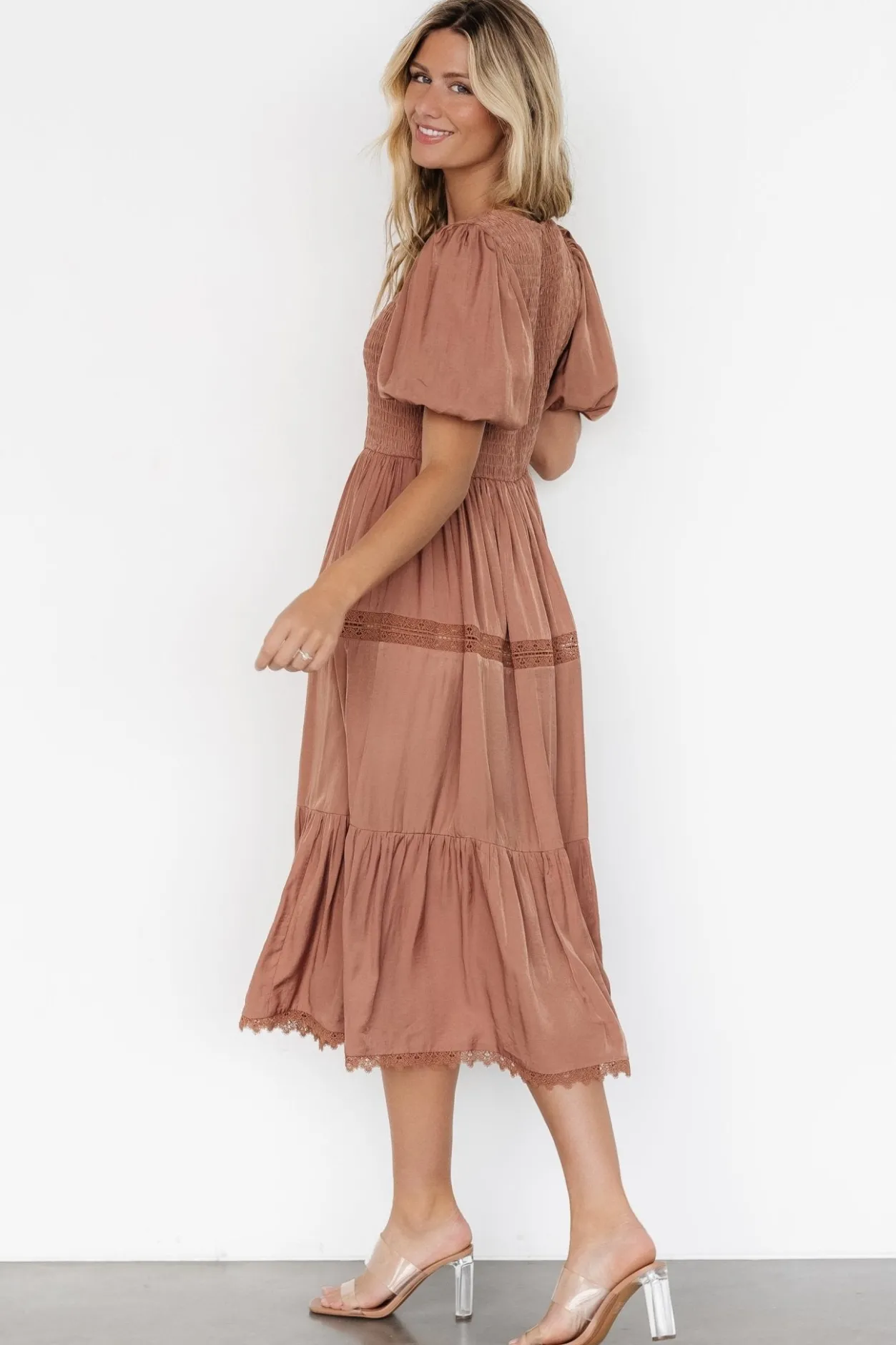 Sale Baltic Born Finley Smocked Midi Dress | Light Copper LightCopper