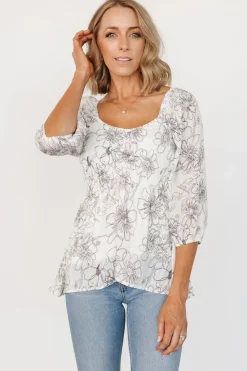 Online Baltic Born Florian Smocked Top | Ivory Print IvoryPrint