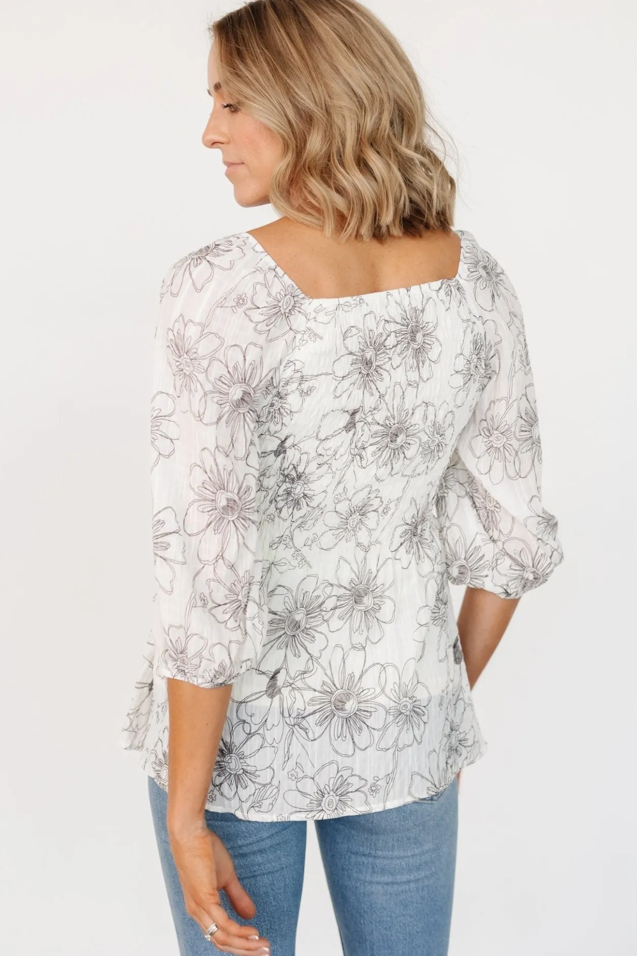 Online Baltic Born Florian Smocked Top | Ivory Print IvoryPrint