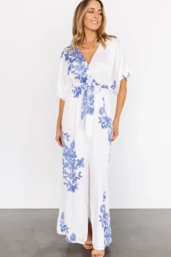 Fashion Baltic Born Florina Kimono Maxi Dress | White + Blue White+Blue