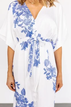 Fashion Baltic Born Florina Kimono Maxi Dress | White + Blue White+Blue