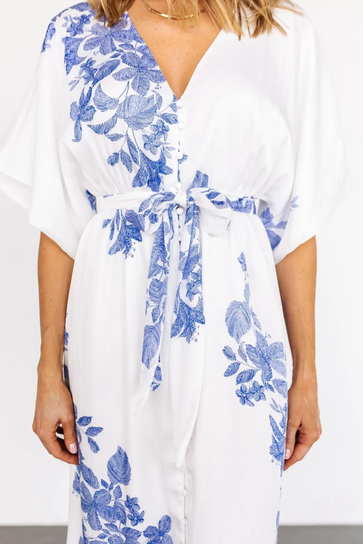 Fashion Baltic Born Florina Kimono Maxi Dress | White + Blue White+Blue
