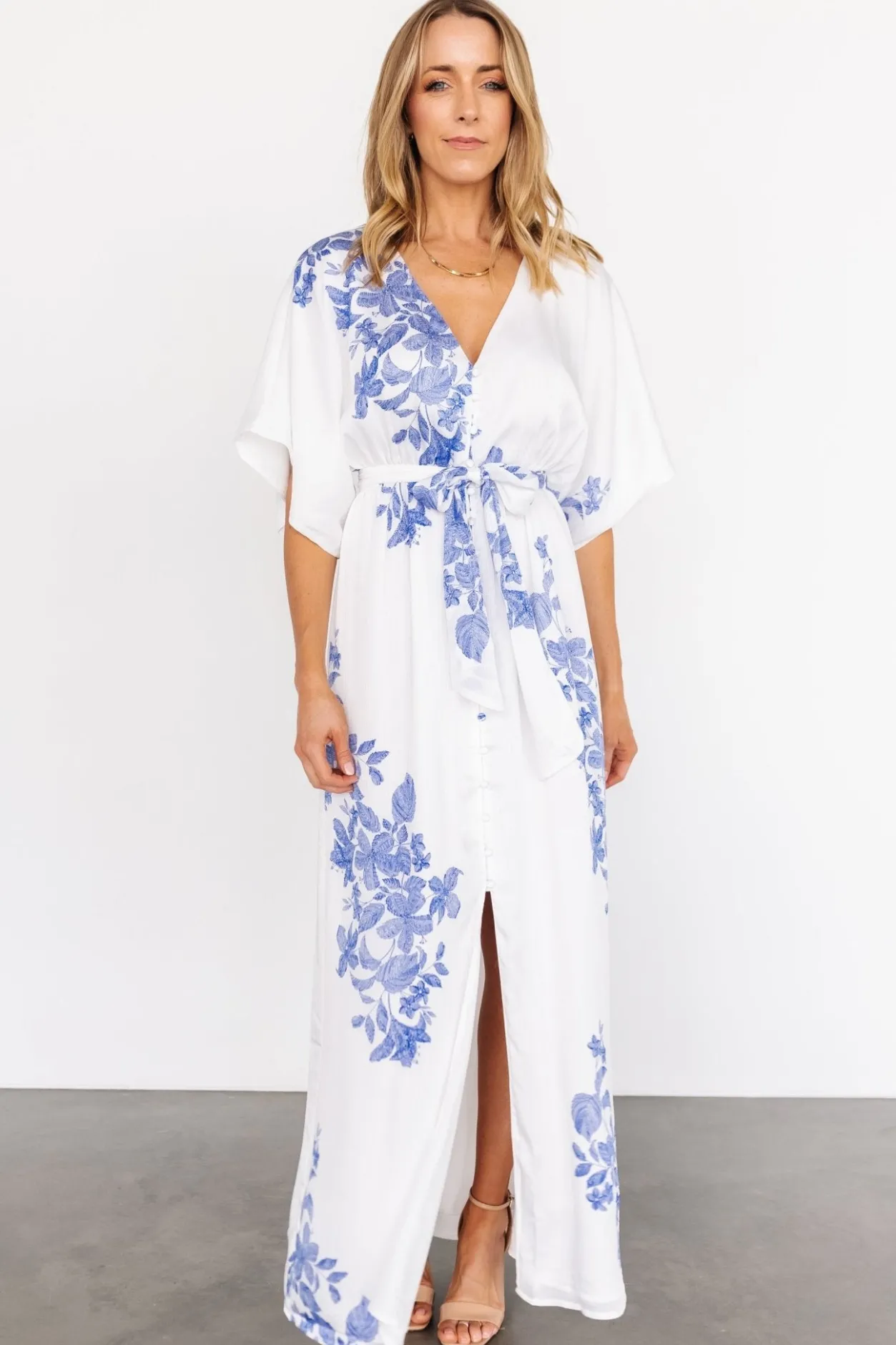 Fashion Baltic Born Florina Kimono Maxi Dress | White + Blue White+Blue