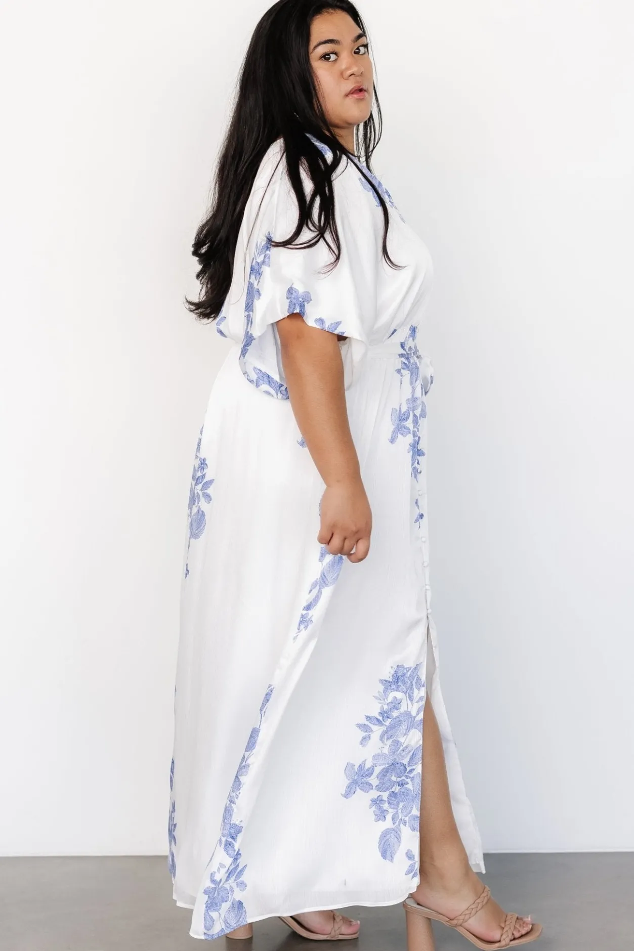 Fashion Baltic Born Florina Kimono Maxi Dress | White + Blue White+Blue