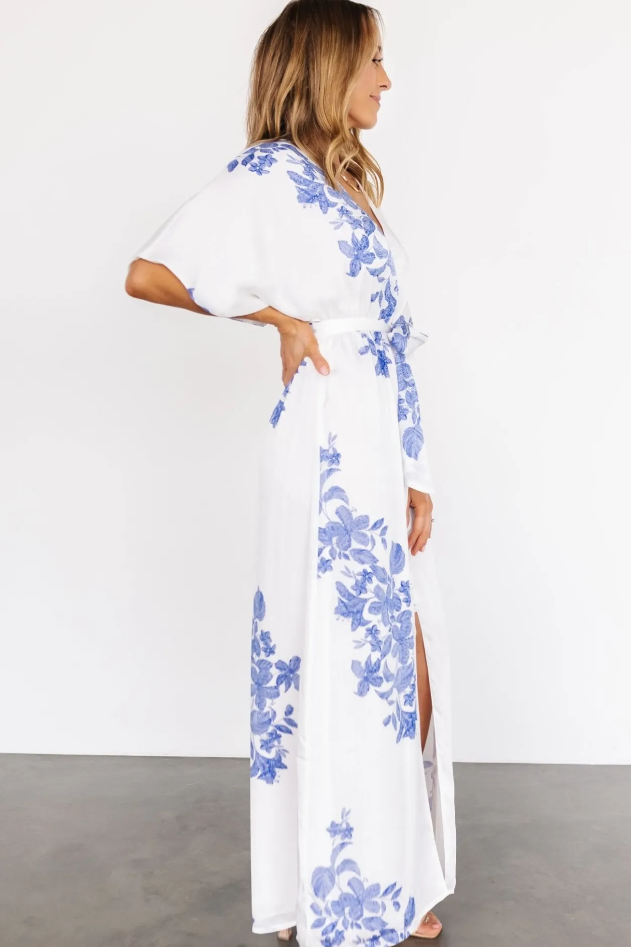 Fashion Baltic Born Florina Kimono Maxi Dress | White + Blue White+Blue
