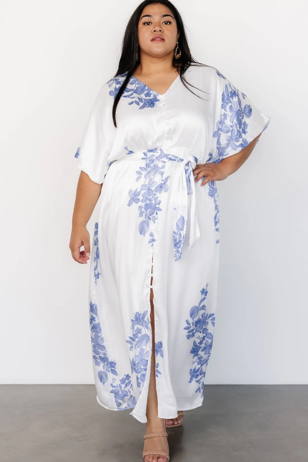 Fashion Baltic Born Florina Kimono Maxi Dress | White + Blue White+Blue