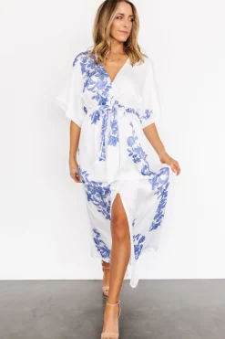 Fashion Baltic Born Florina Kimono Maxi Dress | White + Blue White+Blue