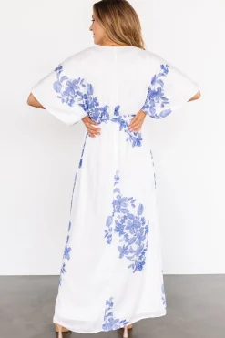 Fashion Baltic Born Florina Kimono Maxi Dress | White + Blue White+Blue