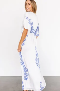 Fashion Baltic Born Florina Kimono Maxi Dress | White + Blue White+Blue