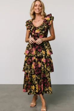 Hot Baltic Born Francesca Tiered Maxi Dress | Black Floral BlackFloral