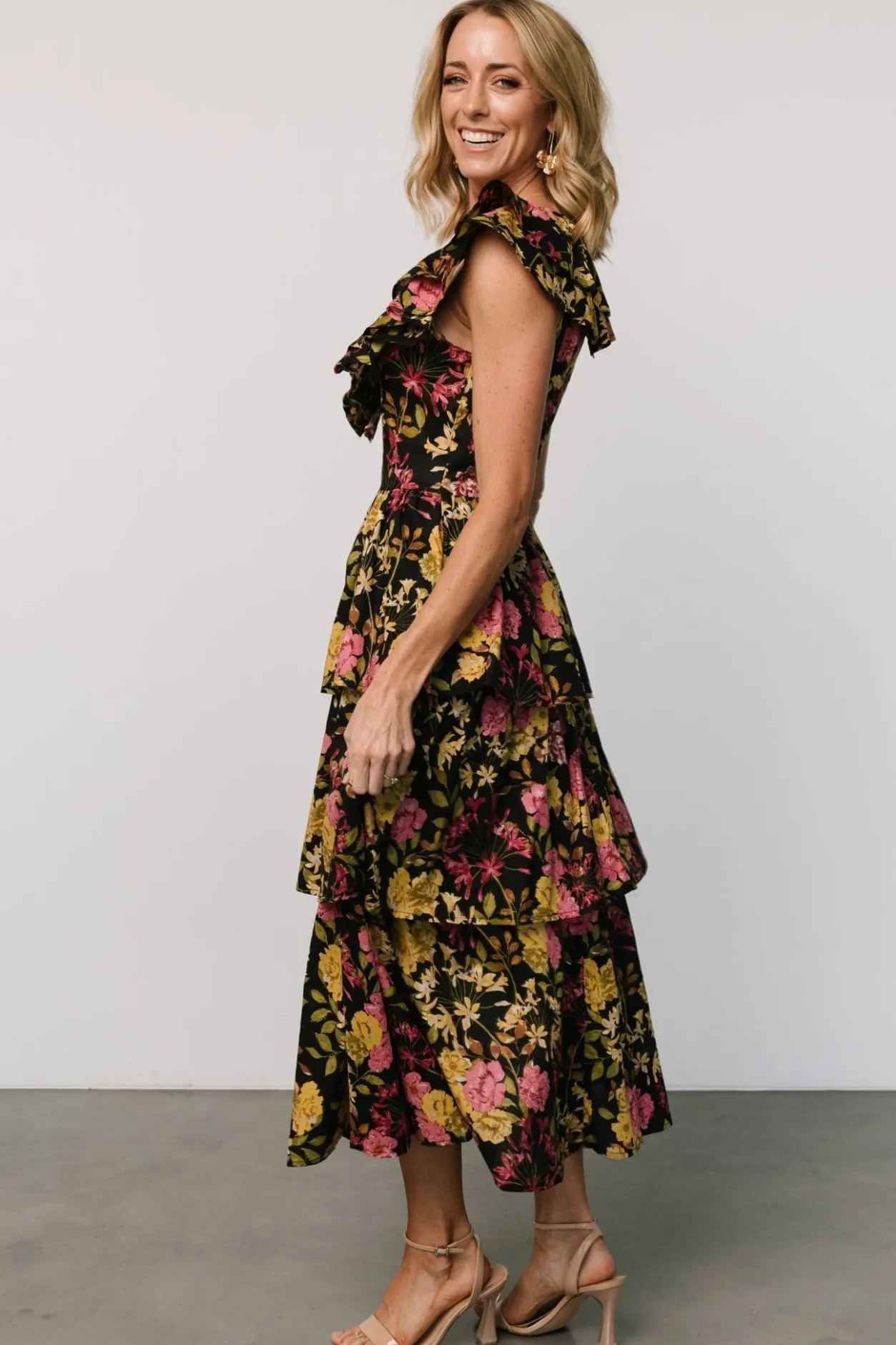 Hot Baltic Born Francesca Tiered Maxi Dress | Black Floral BlackFloral
