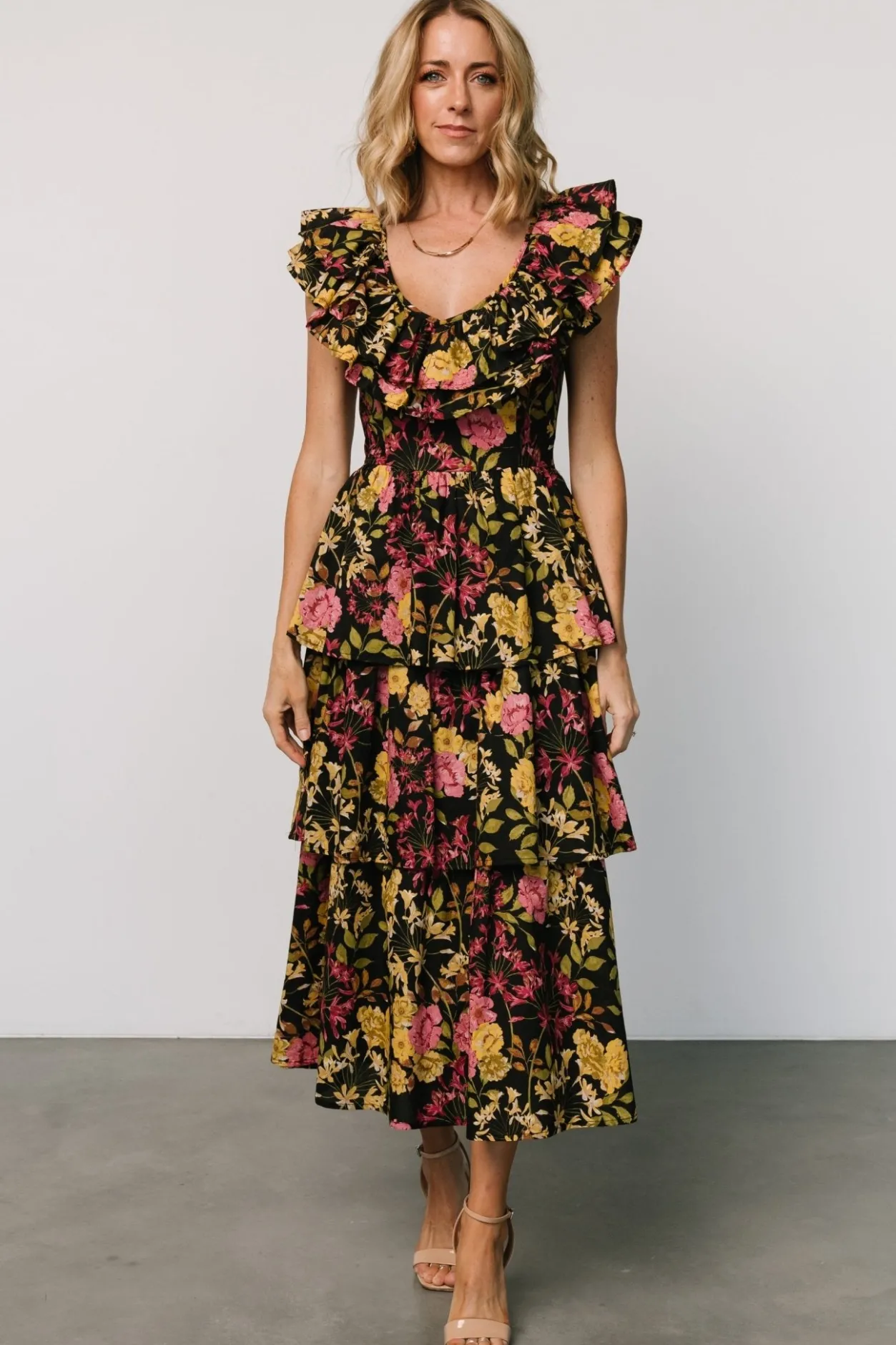 Hot Baltic Born Francesca Tiered Maxi Dress | Black Floral BlackFloral
